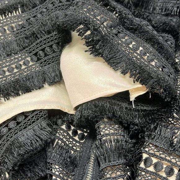 J. Crew Fringe Midi Dress 6 Black boho Tan lined Sheath 3/4 Sleeves - Picture 8 of 10